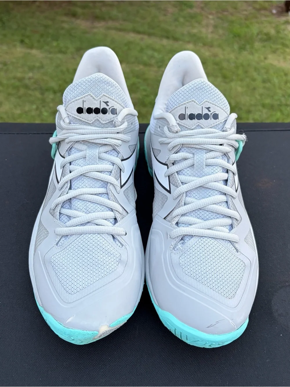 diadora B.Icon 2 AG All Ground Sneakers Athletic Silver Aruba Blue walk Sz 9.5